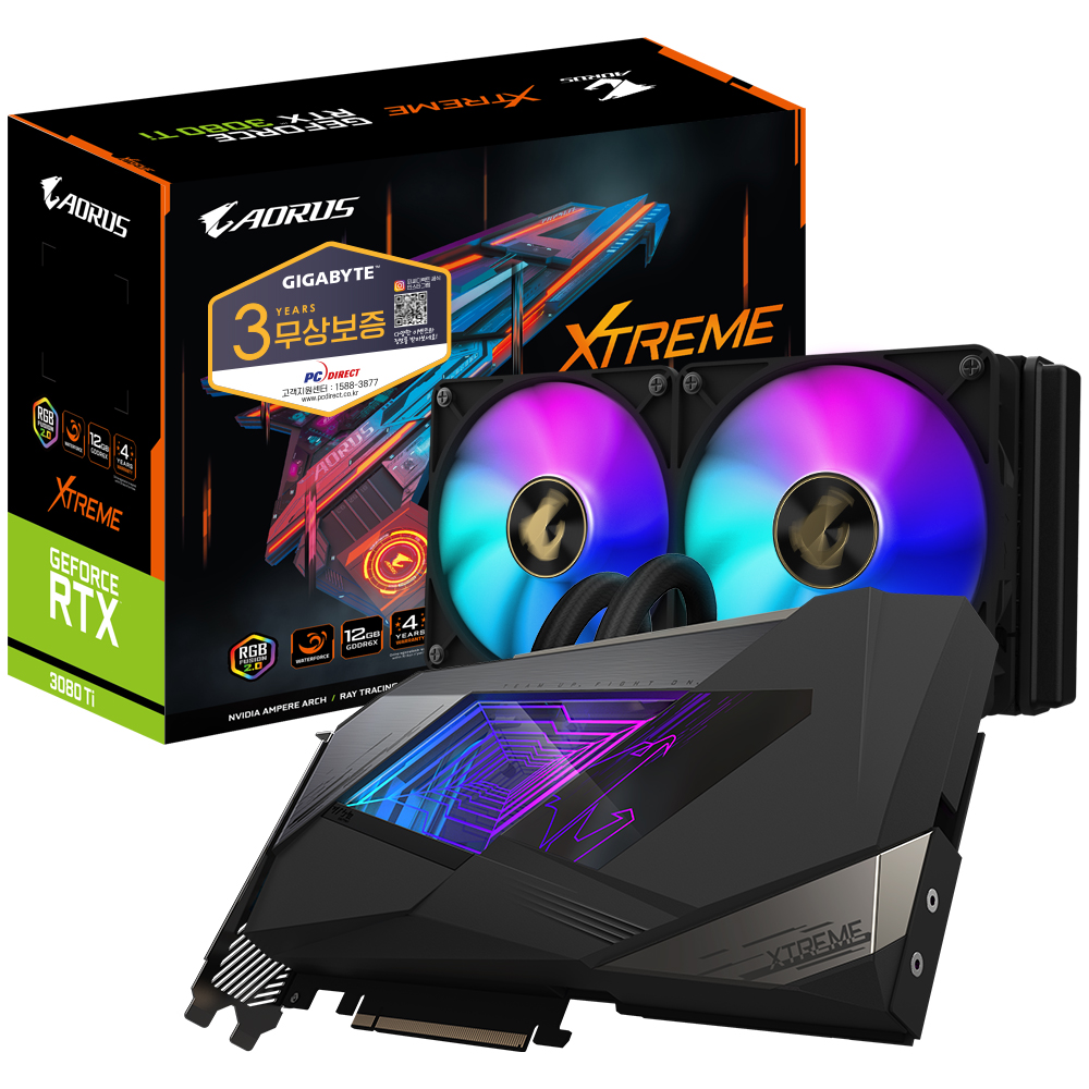 GIGABYTE AORUS 지포스 <b>RTX</b> 3080 Ti XTREME 워터포스 D6X 12GB 피씨디렉트
