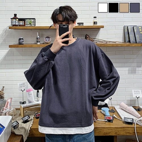  오너클랜 쿠디 남자 레이어드 스타일 라운드넥 기본 긴팔 티셔츠 W8DA0D3 W8DA0D3