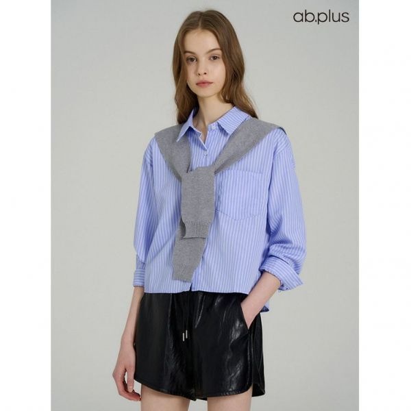 Ab.plus 블루 스트라이프 숄SET 블라우스 LSA5MB33A