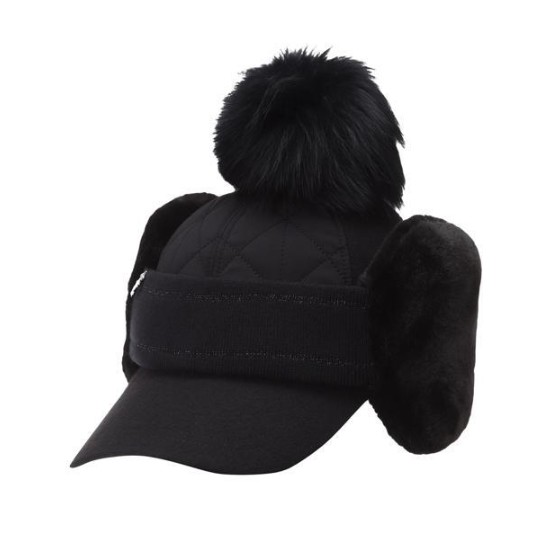 우븐 패딩 방울 니트 귀마개 볼캡 221D4CP201_BK