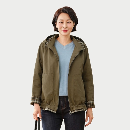 마담엘레강스 여성 루이스 체크 배색 트렌치 점퍼 KYV3JP01이미지입니다. 누르면 해당 게시물로 새창이동합니다.