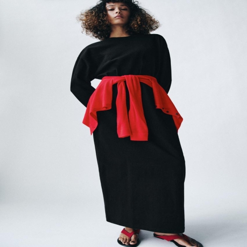 자라 롱 코튼 드레스 블랙 3480652