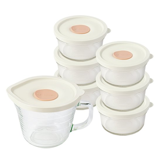 <b>글라스락</b> <b>렌지</b><b>쿡</b> 촉촉한 원형햇밥용기 440ml 6P + 계란찜용기 1P