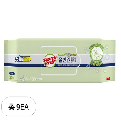 3M 스카치브라이트 올인원 베이직 더블액션 물걸레 청소포 플러스 대형 25매 (9개)_이미지