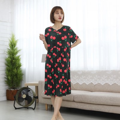 AONE 여성용 쿨 에어리 반팔 원피스 잠옷 체리블랙_이미지