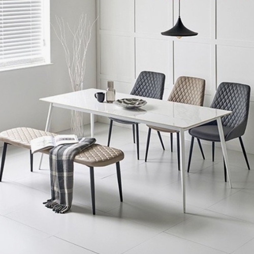 우아미가구 아리나 화이트 직각형 통세라믹 식탁 (의자6개)_이미지