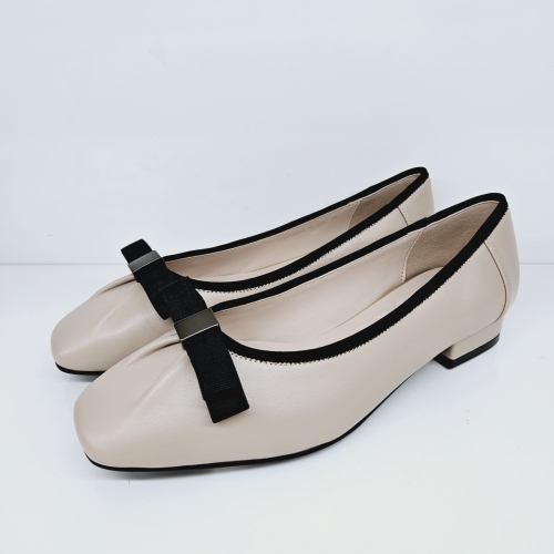 엘칸토 천연 양가죽 여성 스퀘어 리본 플랫구두 LCWD11U426_이미지