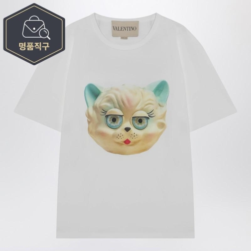 발렌티노 화이트 티셔츠 WITH 르 CHAT 드 라 MAISON 프린트 B0051908360