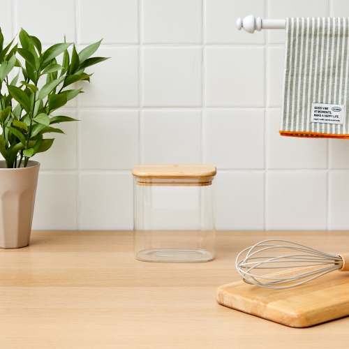 모던하우스 내열유리 뱀부 스퀘어 유리 저장통 800ml_이미지