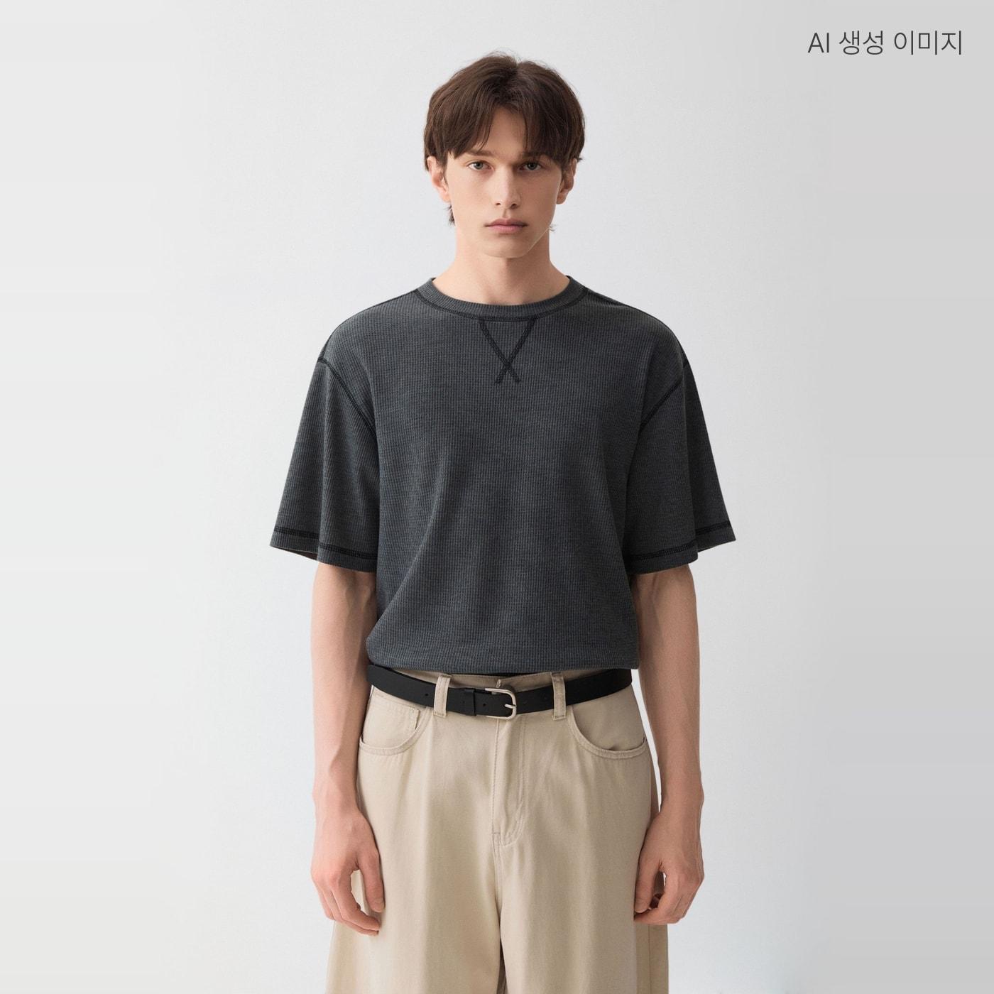 스파오 배색 스티치 와플 반팔티 SPRWG25C61