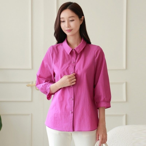 드리다 여름 지지미 바스락 빅사이즈 오픈 셔츠 블라우스 40-50대 미시 중년여성 엄마옷 모임 출근 655537_이미지