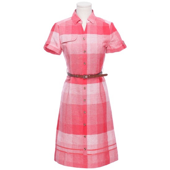 LF 헤지스레이디스 그라데이션 체크 반팔 원피스 HSC06B314RD