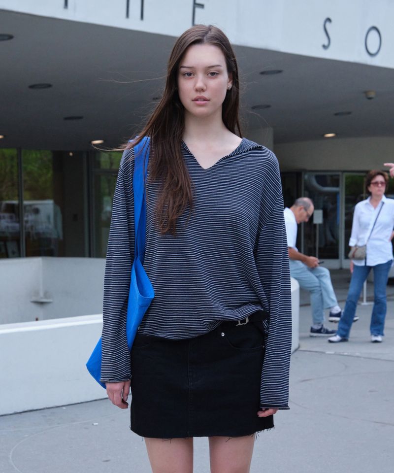로우클래식 LOW CLASSIC PAPER STRIPED SWEATER BLACK LC262KN01BK M_이미지