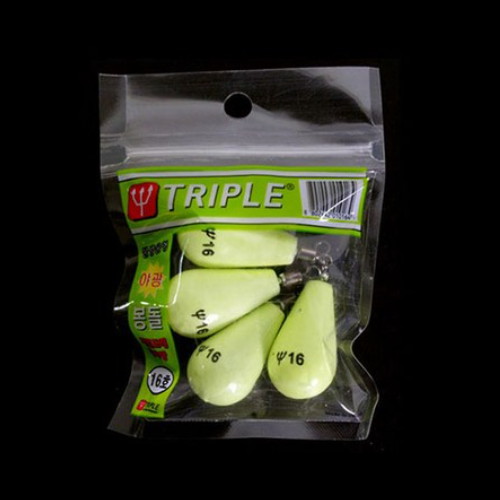 트리플 물방울형 야광 회전 봉돌 K-908 (16호, 4개)_이미지