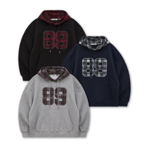 와이케이 WAIKEI 컬러블록 89 로고 체크 후드티셔츠 3 COLOR YKBD03TS20 225523