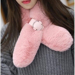 토끼털목도리 머플러 가죽링 넥워머 인디핑크 W65321D
