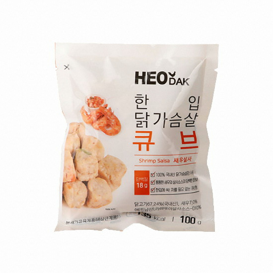 허닭 한입 닭가슴살 큐브 새우살사 100g (6개)