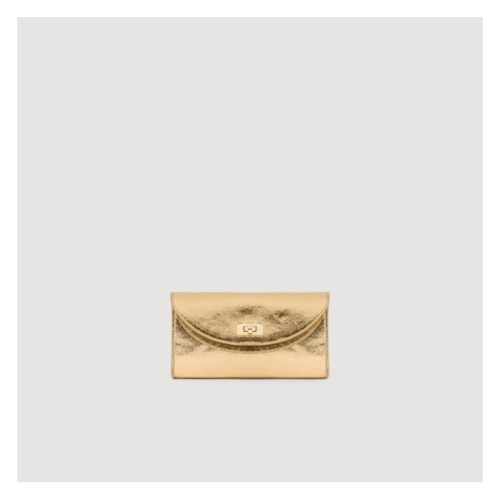  산드로 SANDRO Pochette Mambo en cuir metallise Or_SFASA01675