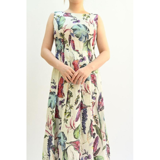 린넨 프린트 민소매 원피스 B242WO1090