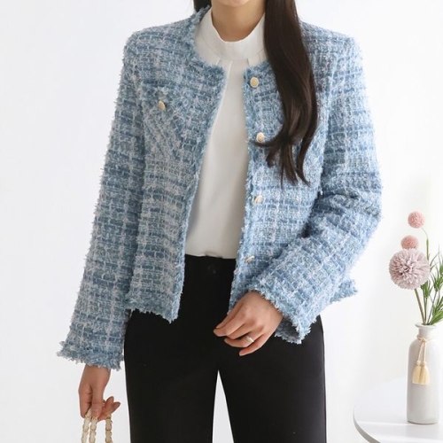 모리스커밍홈 라운드 체크 트위드 자켓_M2501JK001A_이미지