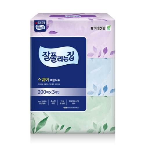 미래생활 잘풀리는집 스퀘어 미용티슈 200매 (3입) (6팩(18입))