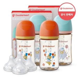 더블하트 모유실감 3세대 PPSU 디어프렌즈 240ml (젖병 4개 + 젖꼭지 4개)_이미지