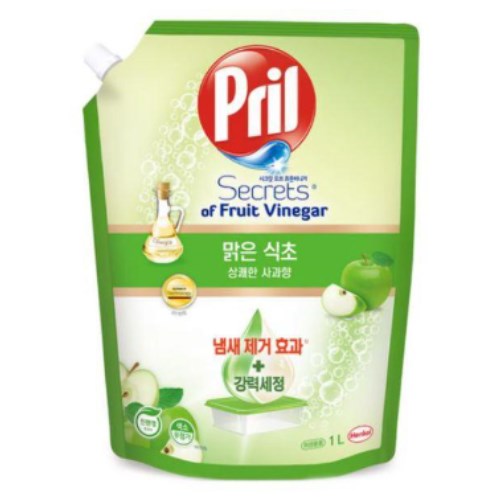 프릴 맑은식초 주방세제 상쾌한 사과 리필 1L (2개)_이미지