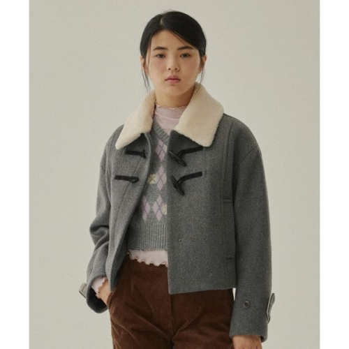 COVERNAT WOMAN 우먼 크롭 시어링 카라 더플 코트 Charcoal CO2404CT71CH 422869