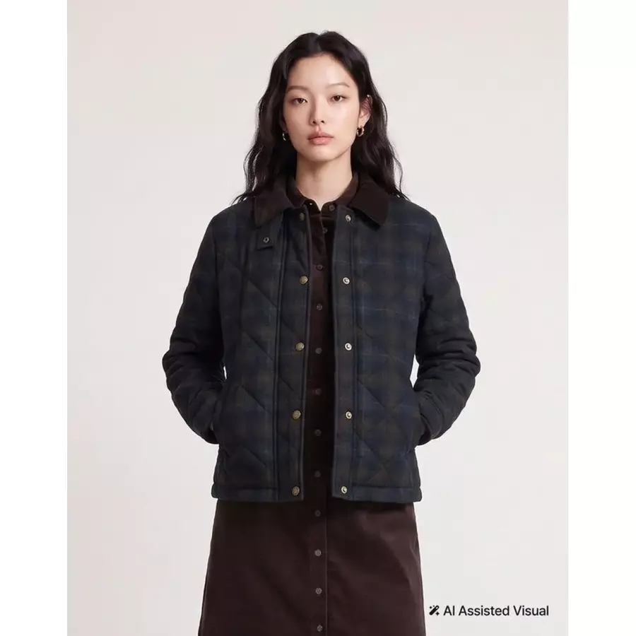 LF 헤지스 여성 카키 체크 헌팅 퀼팅 점퍼 HSJU<b>6D</b>008K2 HSJU<b>6D</b>008