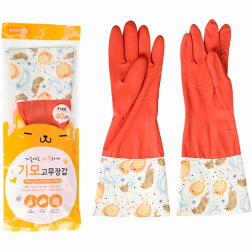 홈에디션명진 롱 기모 고무장갑 22x48cm 레드 X5개