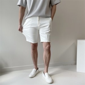  피노치 남자 여름 스판 반밴딩 흰 면바지 반바지 249654