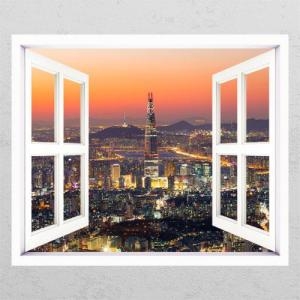 꾸밈  gb307-롯데월드타워가보이는야경창문그림액자