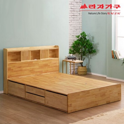라자가구 비바 팀버 원목 4서랍 LED침대 Q (매트별도)_이미지