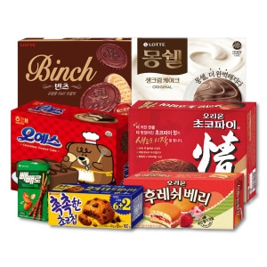 오리온 초코파이 오예스 몽쉘 빈츠 후레쉬베리 촉촉한초코칩 빼빼로 1세트_이미지