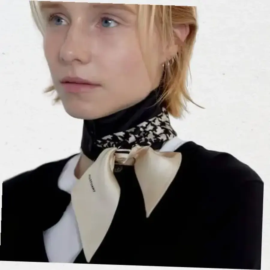 질스튜어트 뉴욕 실크 100% 블랙 베이지 하운드투스 롱 스카프JASC4F 뉴욕 실크 100_이미지