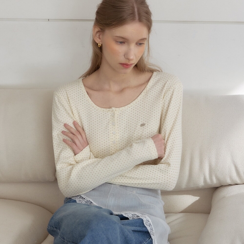 아워호프 도트 헨리넥 슬리브 티셔츠 Yellow HK26SP-TS09-YEL_이미지