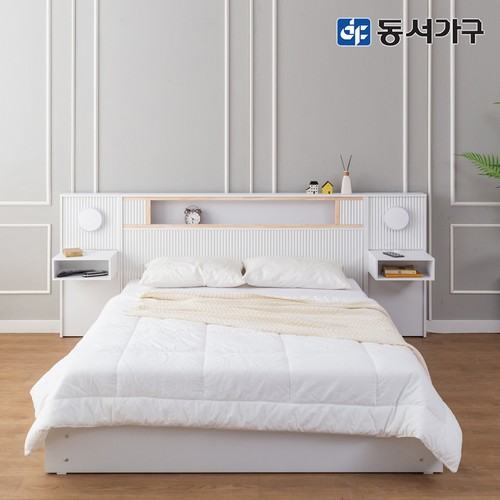 동서가구 네오 피에스토 벙커 수납 LED침대 SS+협탁2개 (40T라텍스독립)_이미지