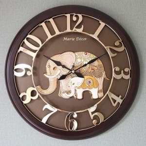 예쁜 인테리어 Wall Clock 넘버링 우드 코끼리 골드-