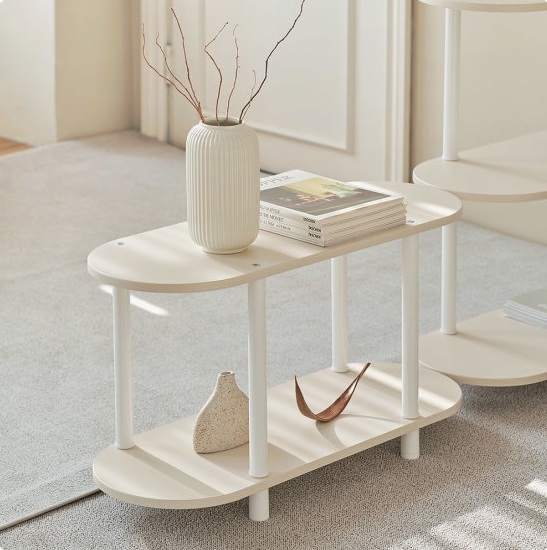 룸앤홈 모노 라운드 조립식 2단 선반 진열장 1000