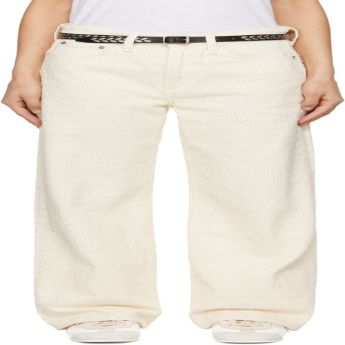 오프 화이트 로건 미드라이즈 와이드 핏 데님 진 WDD25S2935RGET T