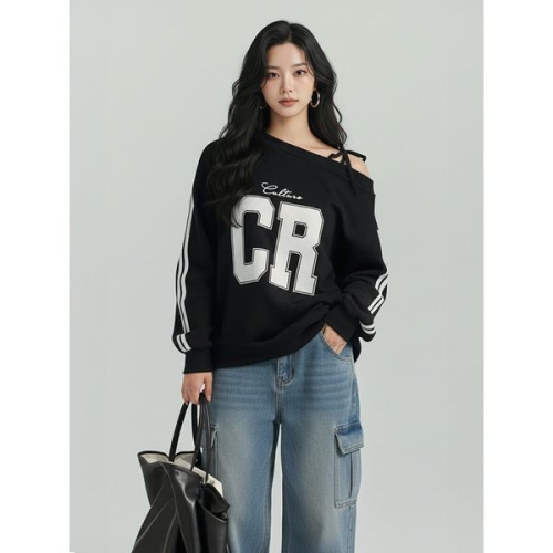 기타 플로우랩 레터링 오프숄더 끈 오버핏 티셔츠_FLTS014F25_이미지