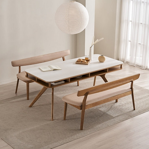 삼익가구 코비오 포세린 세라믹 수납형 원목 식탁 1800 (벤치2개)_이미지