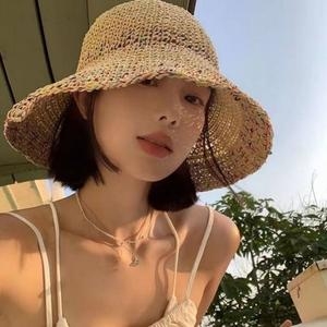  레인보우 버킷햇 사파리 밀짚모자 벙거지 여자 라탄 WFHQE9E
