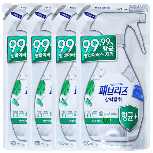 한국피앤지 페브리즈 항균 플러스 산뜻한향 리필 320ml (4개)