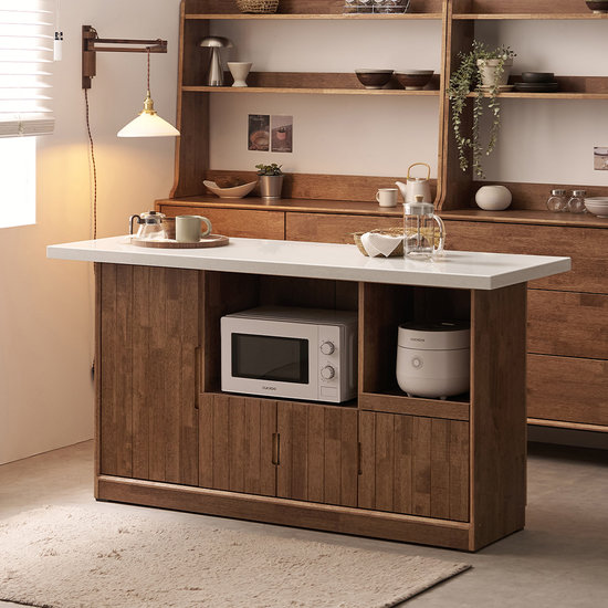 나무뜰 헤이즐 원목 인조대리석 홈바 도어 수납장 아일랜드 식탁 1500