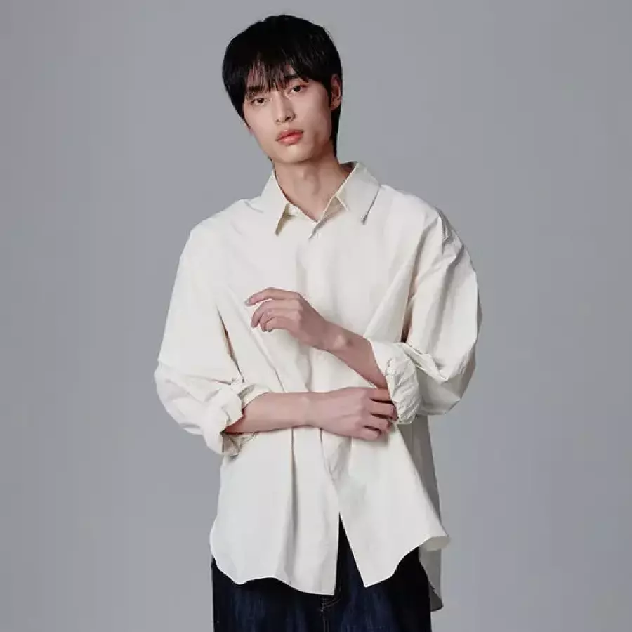  아노블리어 남성 커브드 셔츠 크림 AKS01S11DOC-W