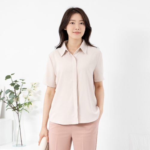 모슬린 엄마옷 히든 버튼 반팔 카라 블라우스 RTY613344 중년여성/50대/60대/70대/마담/빅사이즈/할머니옷/여자