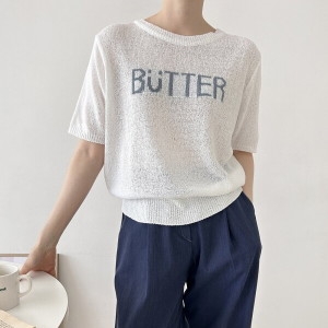 샵앤 마미스클로젯 모네 국산 여성 V넥 루즈핏 데일리 캡소매 니트 티셔츠 21DS-WKN-34