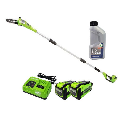 그린웍스 G-MAX 40V 고지톱 + 체인오일 (8.0Ah, 배터리 2개)