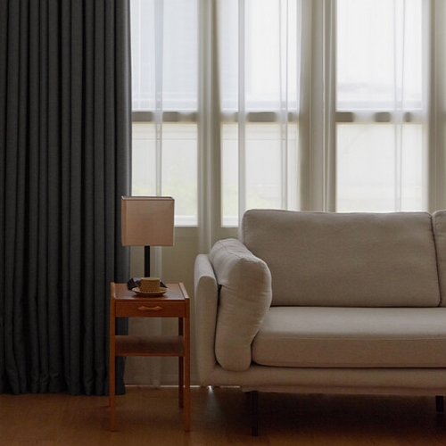 마틸라 테라스 린넨룩 암막커튼+호텔룸 화이트 쉬폰커튼 (2장, 1호, 65x160cm)_이미지